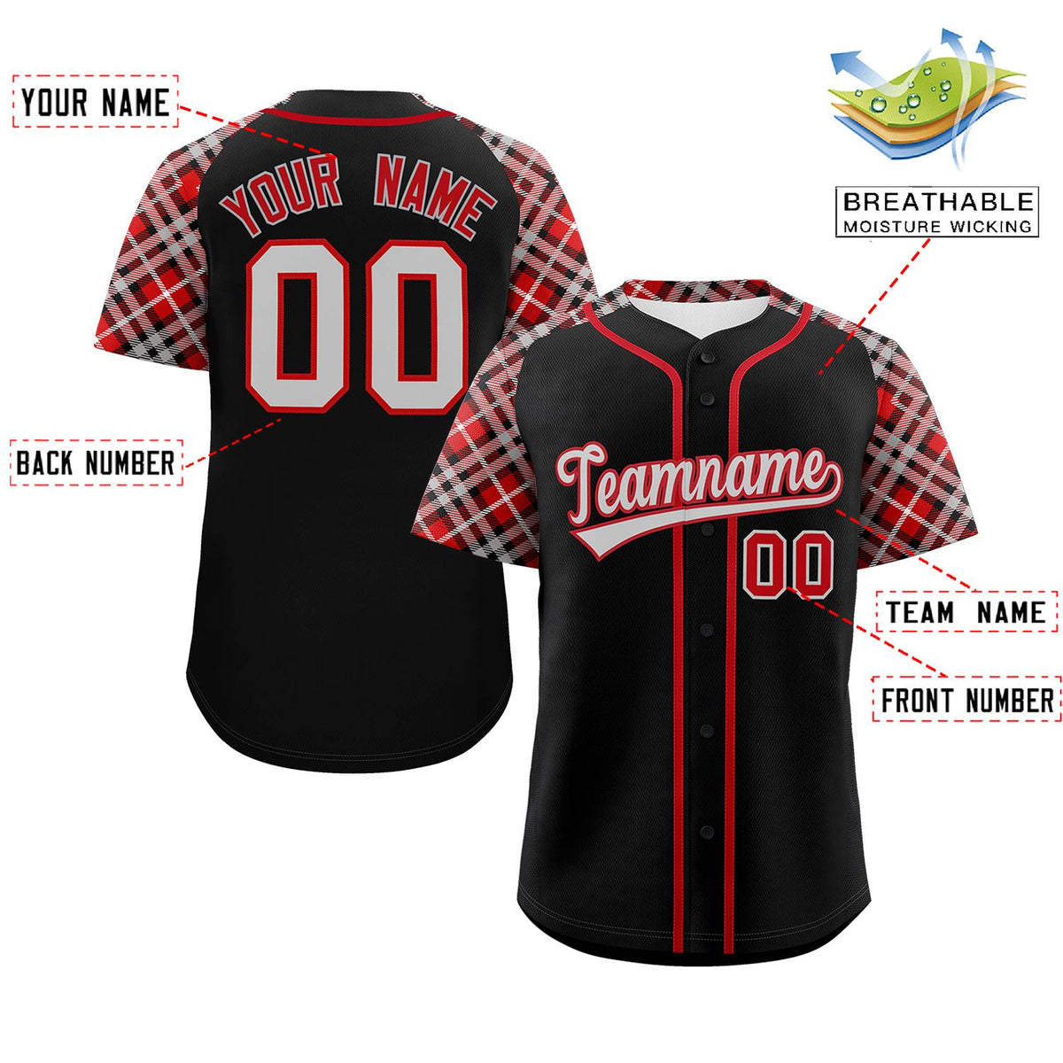Custom Black Gray-Red Personalized Raglan Sleeves Authentic Baseball Jersey | KXKSHOP