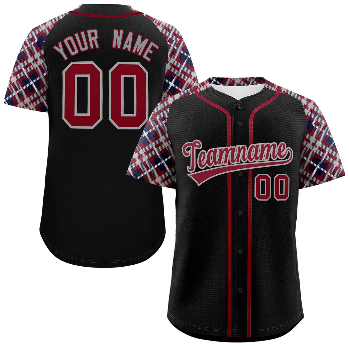 Custom Black Crimson-Dark Gray Personalized Raglan Sleeves Authentic Baseball Jersey | KXKSHOP