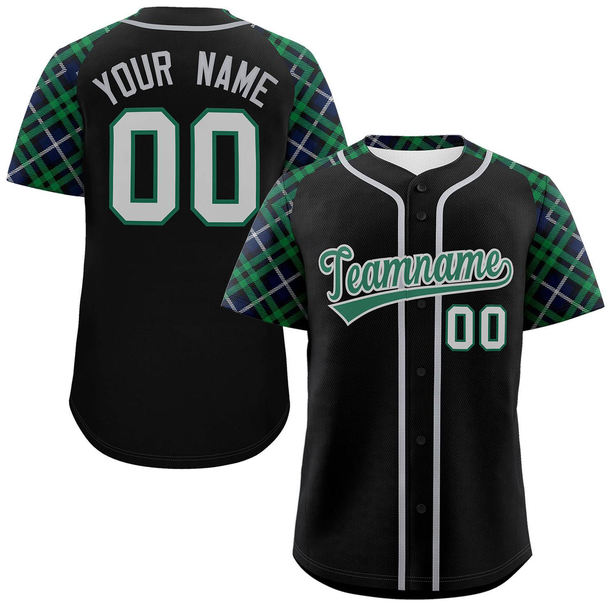 Custom Black Kelly Green-Gray Personalized Raglan Sleeves Authentic Baseball Jersey | KXKSHOP