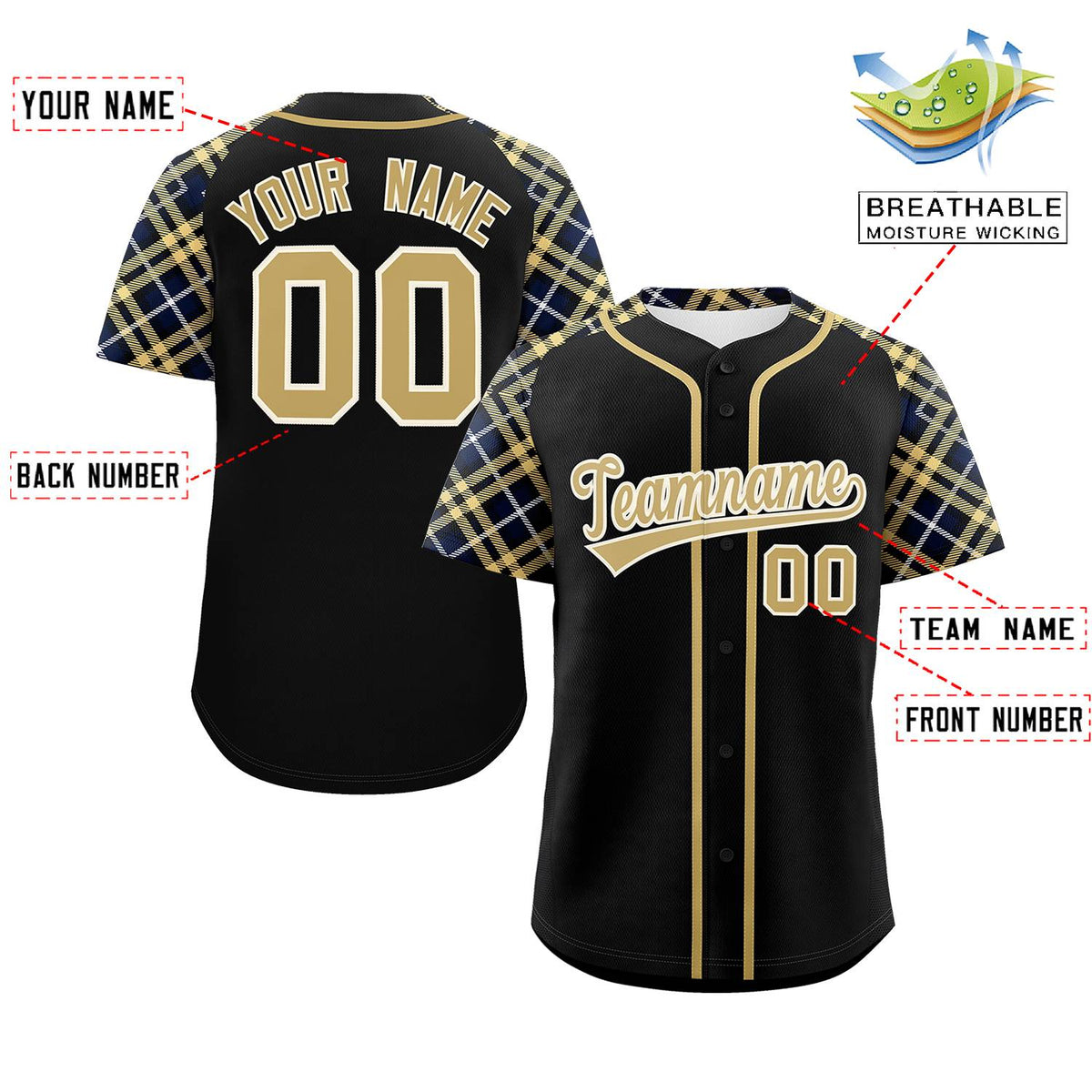 Custom Black Khaki-Cream Personalized Raglan Sleeves Authentic Baseball Jersey | KXKSHOP
