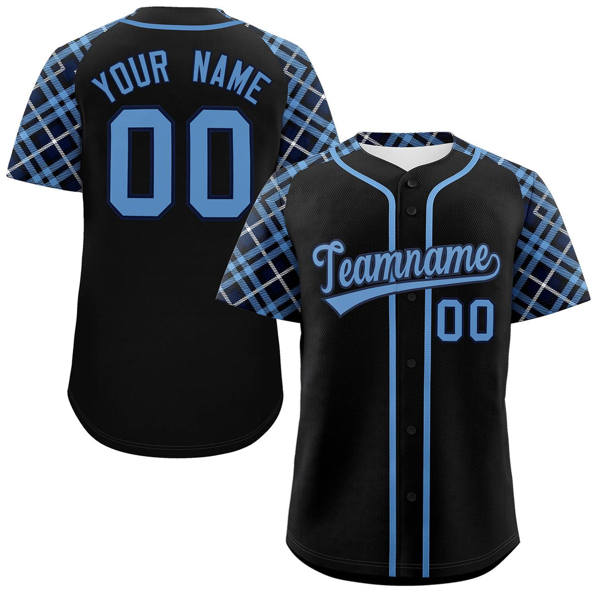 Custom Black Light Blue-Navy Personalized Raglan Sleeves Authentic Baseball Jersey | KXKSHOP