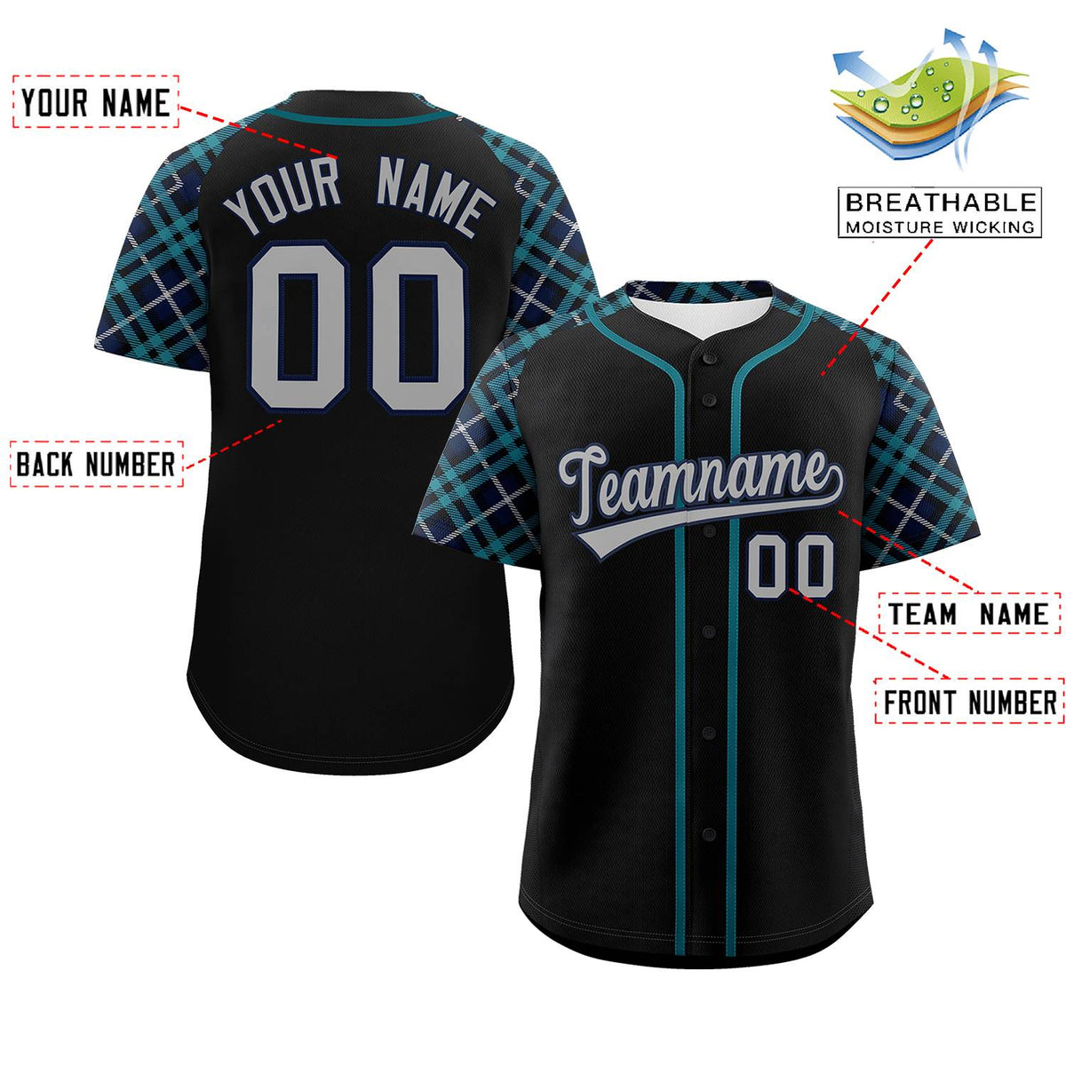 Custom Black Light Gray-Navy Personalized Raglan Sleeves Authentic Baseball Jersey | KXKSHOP