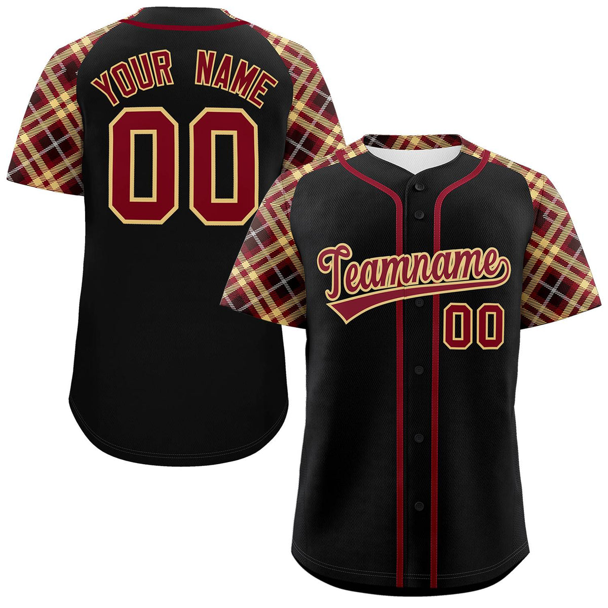 Custom Black Crimson-Old Gold Personalized Raglan Sleeves Authentic Baseball Jersey | KXKSHOP