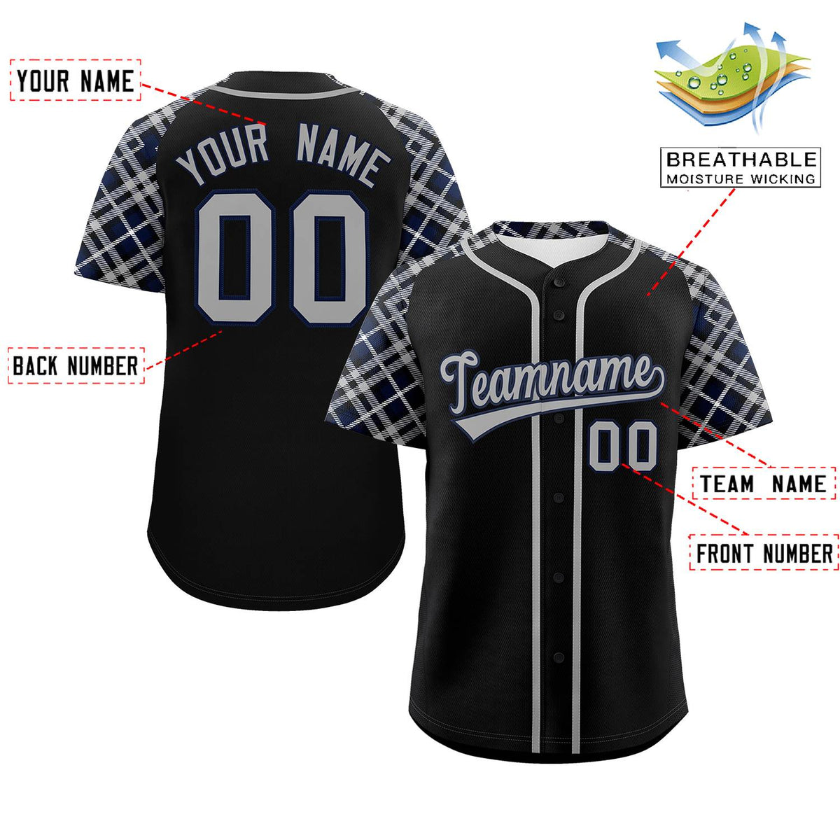 Custom Black Gray-Navy Personalized Raglan Sleeves Authentic Baseball Jersey | KXKSHOP