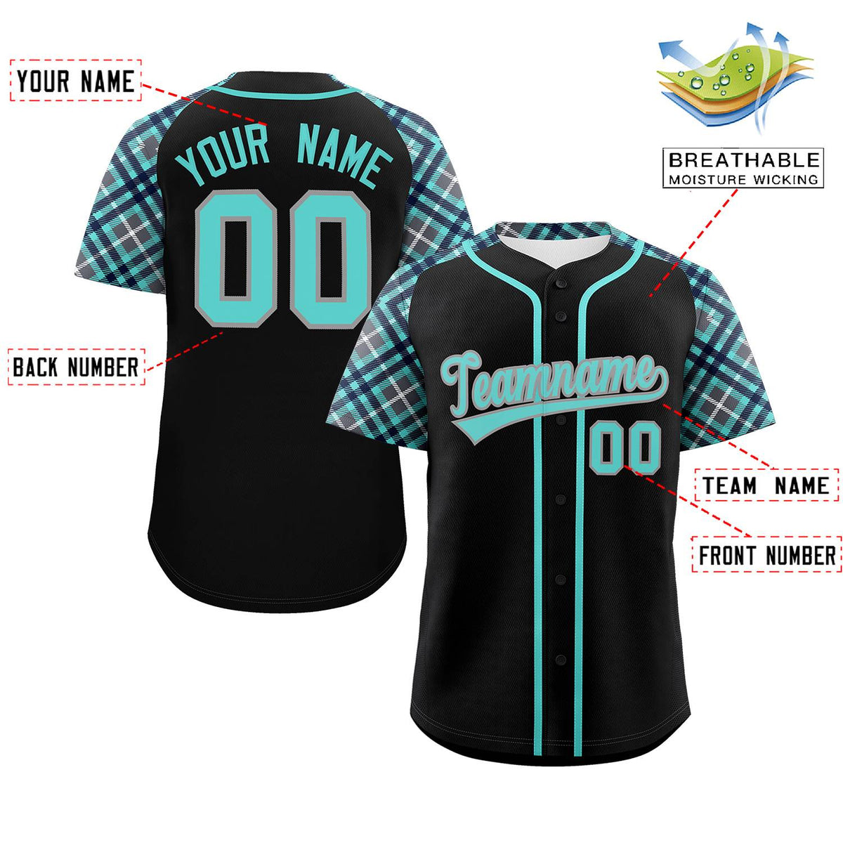 Custom Black Bright Green-Gray Personalized Raglan Sleeves Authentic Baseball Jersey | KXKSHOP