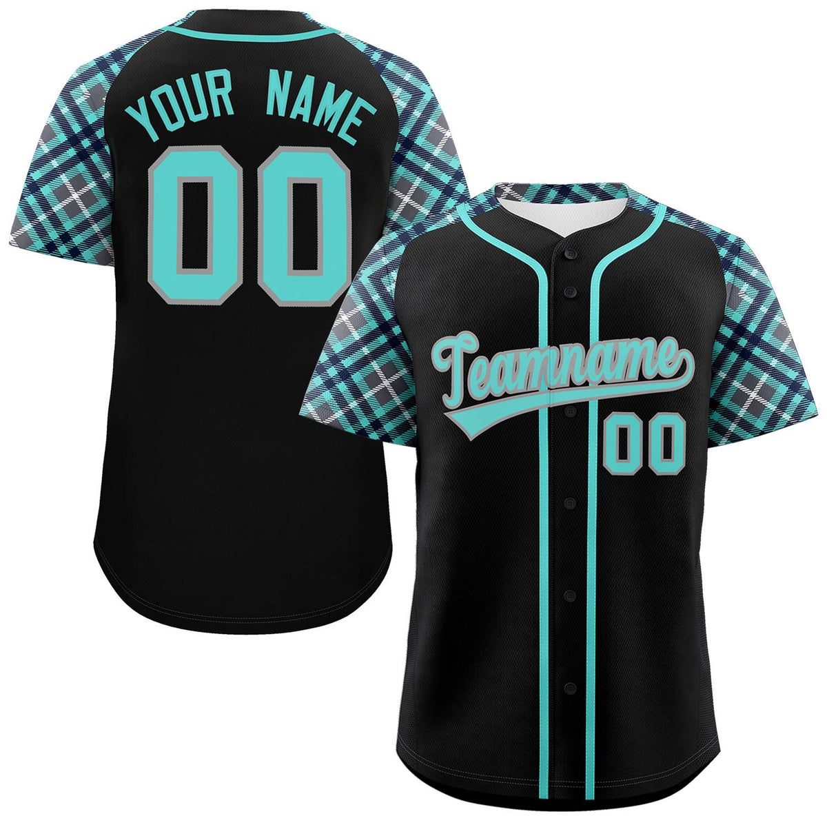 Custom Black Bright Green-Gray Personalized Raglan Sleeves Authentic Baseball Jersey | KXKSHOP