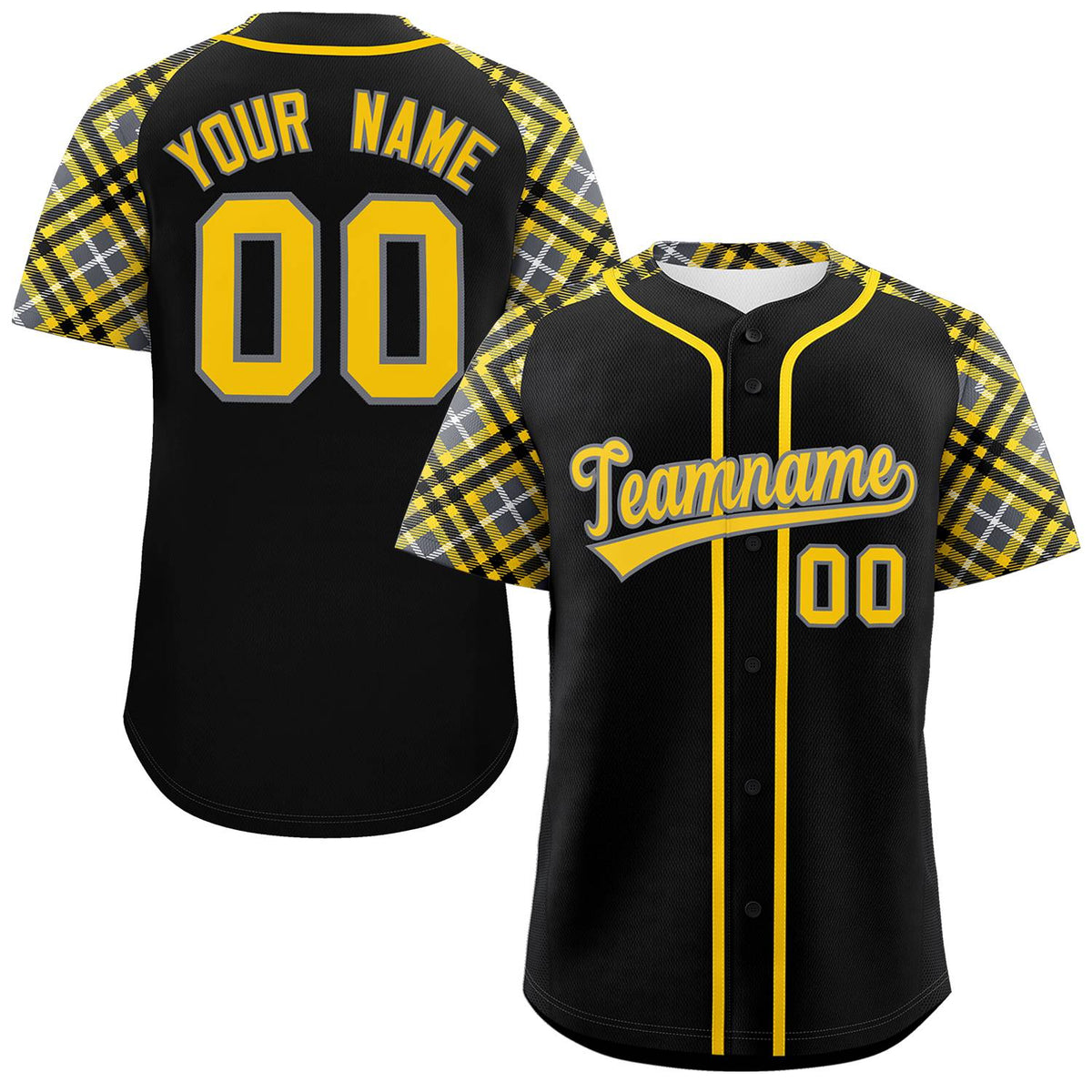 Custom Black Gold-Gray Personalized Raglan Sleeves Authentic Baseball Jersey | KXKSHOP