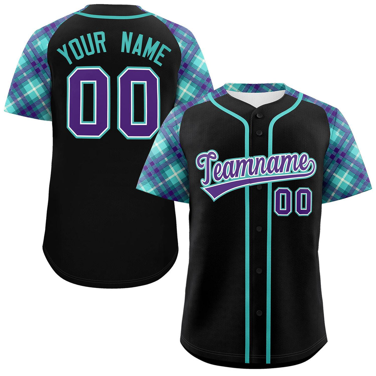 Custom Black Purple-Bright Green Personalized Raglan Sleeves Authentic Baseball Jersey | KXKSHOP