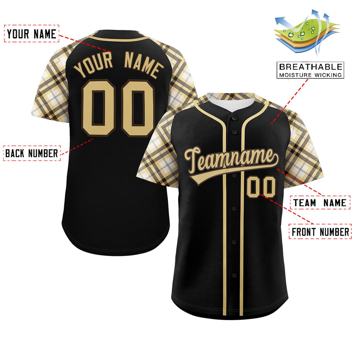 Custom Black Yellow- Personalized Raglan Sleeves Authentic Baseball Jersey | KXKSHOP
