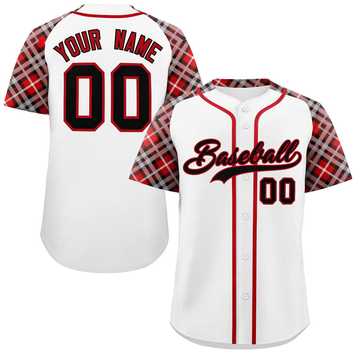 Custom White Black-Red Personalized Raglan Sleeves Authentic Baseball Jersey | KXKSHOP