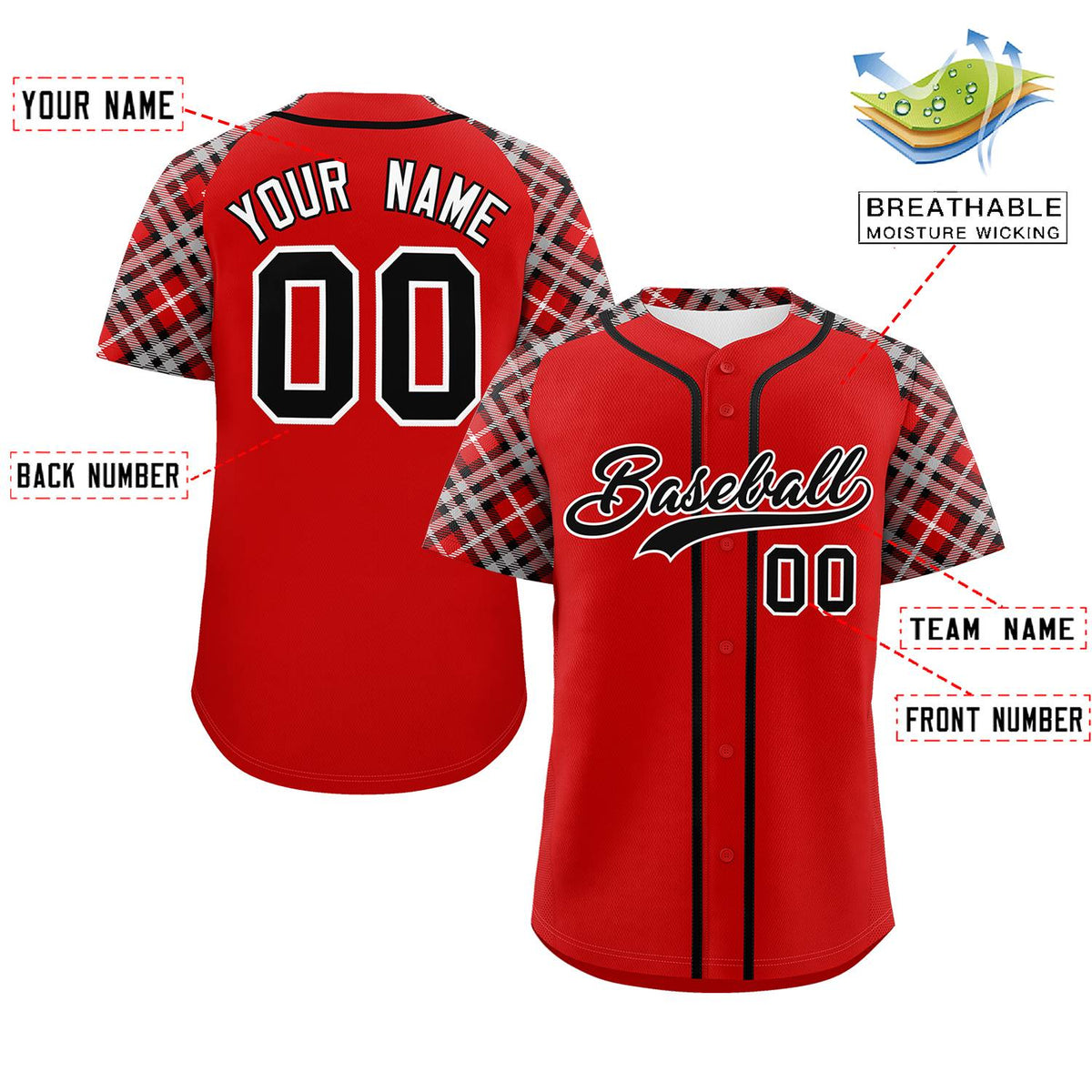 Custom Red Black-White Personalized Raglan Sleeves Authentic Baseball Jersey | KXKSHOP
