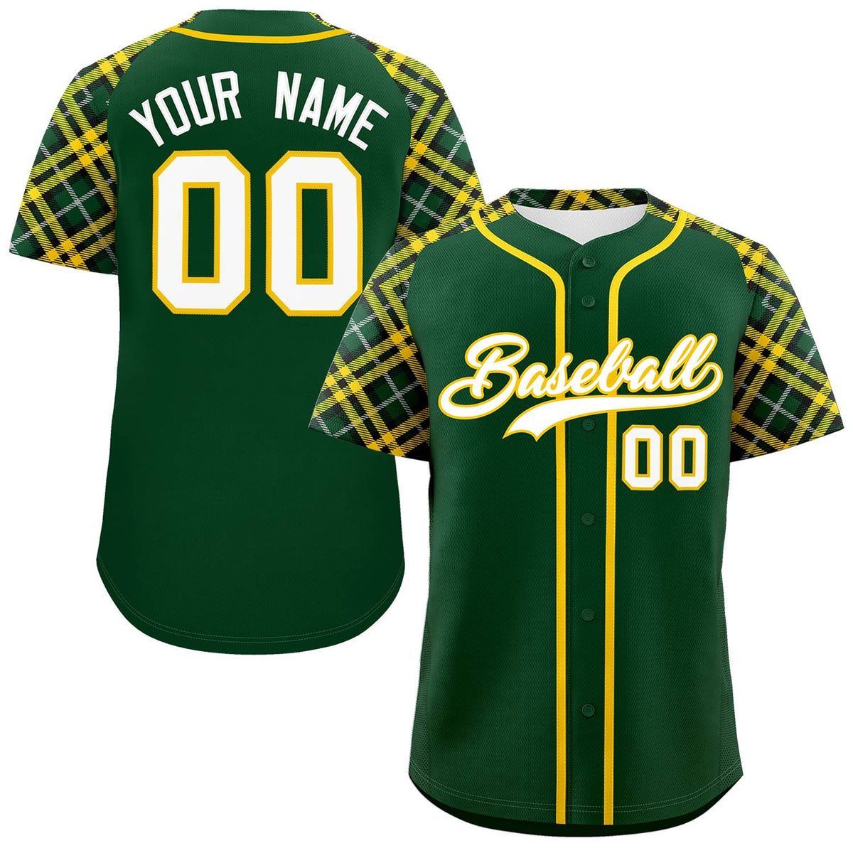 Custom Green White-Gold Personalized Raglan Sleeves Authentic Baseball Jersey | KXKSHOP