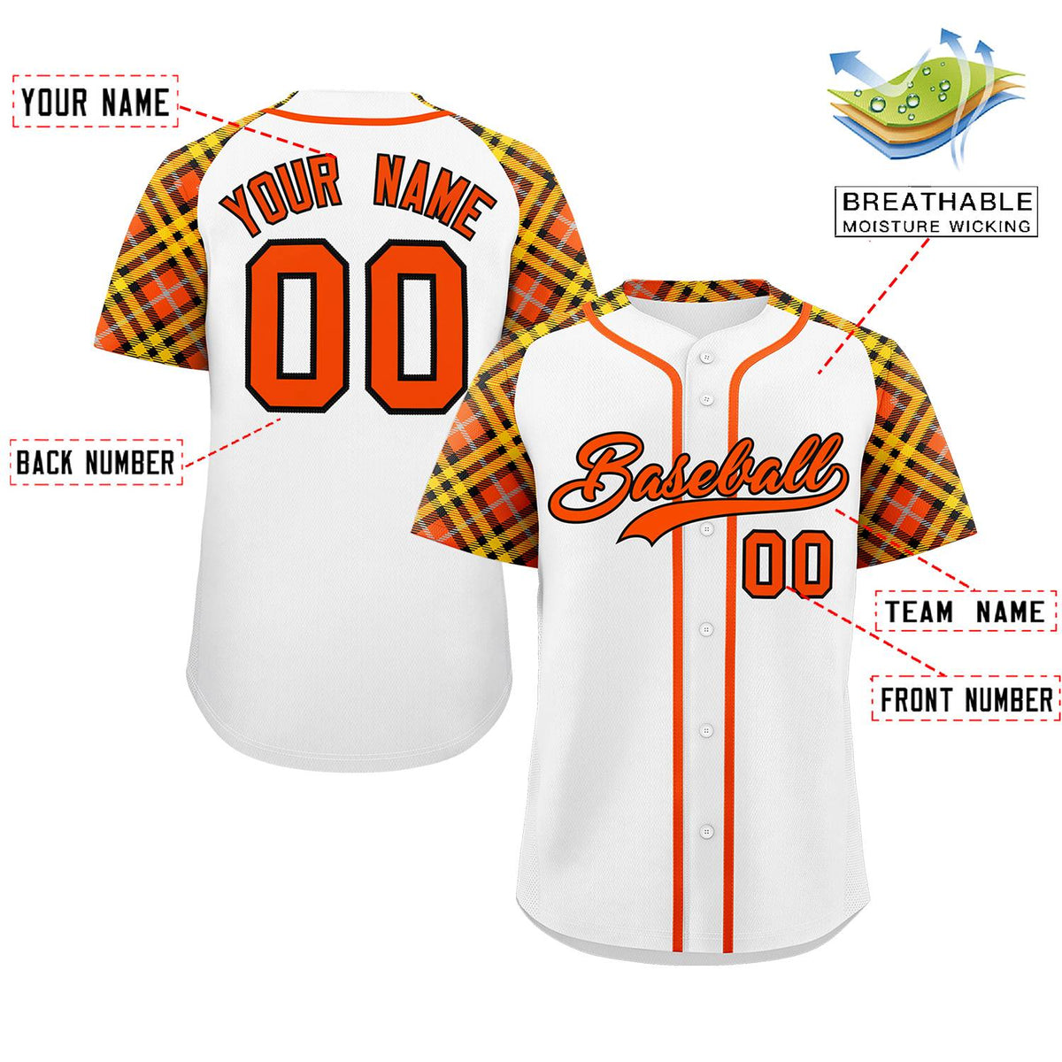 Custom White Orange-Black Personalized Raglan Sleeves Authentic Baseball Jersey | KXKSHOP