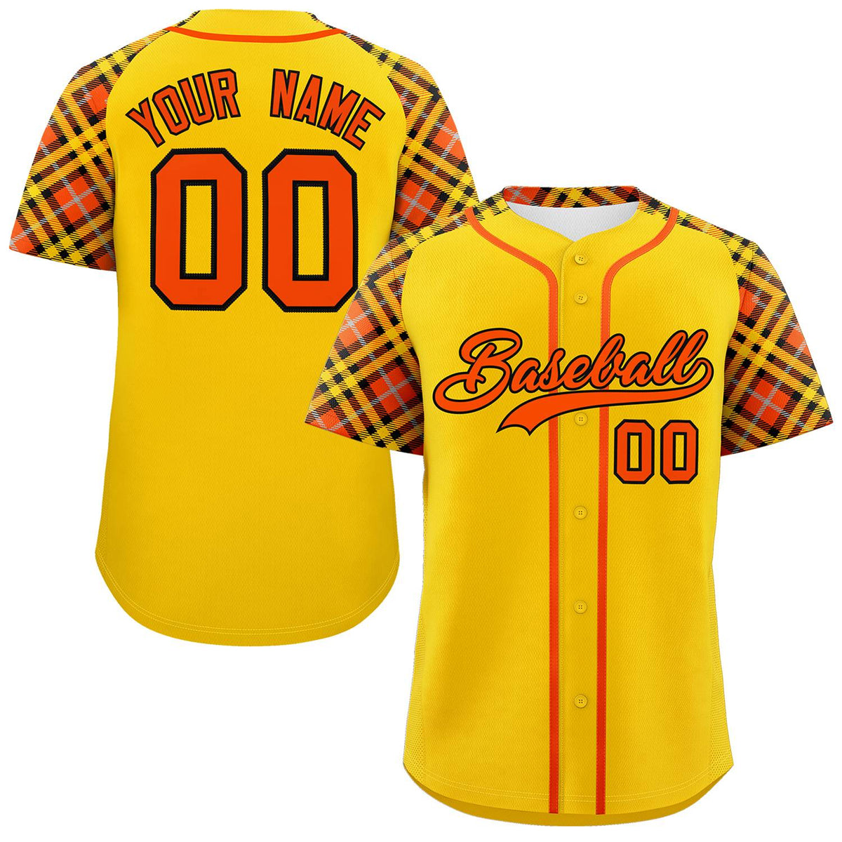 Custom Gold Orange-Black Personalized Raglan Sleeves Authentic Baseball Jersey | KXKSHOP