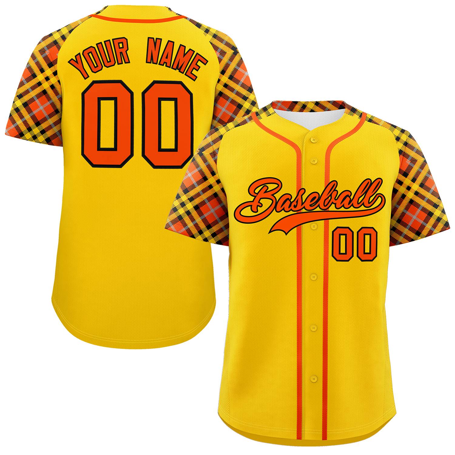 Custom Gold Orange-Black Personalized Raglan Sleeves Authentic Baseball Jersey | KXKSHOP