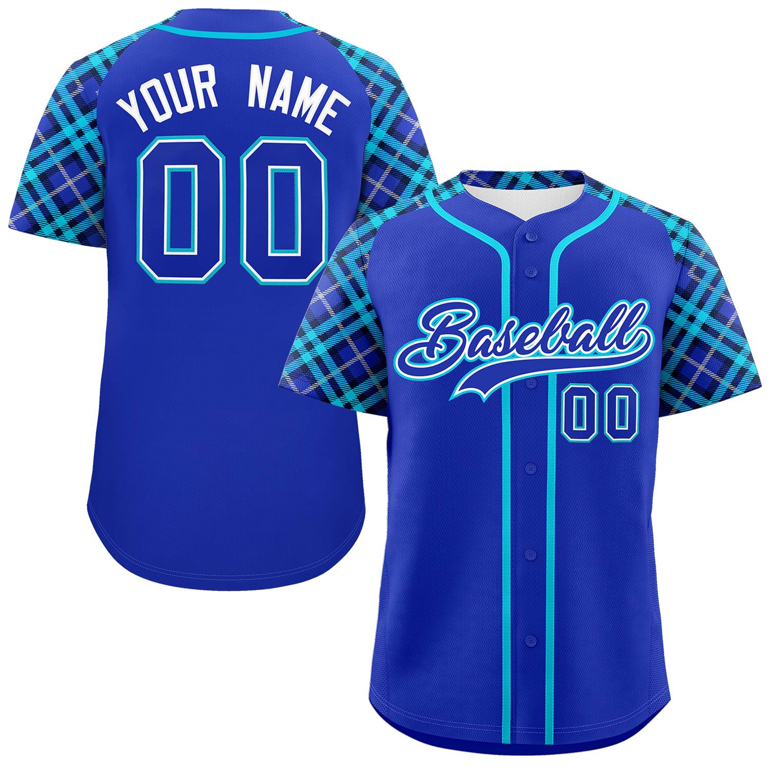 Custom Royal-Sky Blue Personalized Raglan Sleeves Authentic Baseball Jersey | KXKSHOP