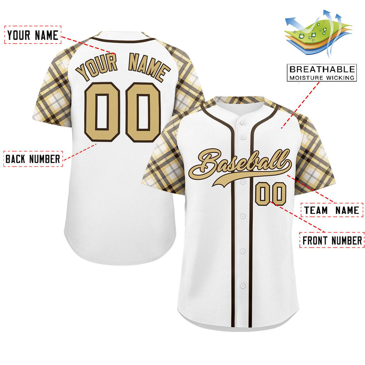Custom White Khaki-Brown Personalized Raglan Sleeves Authentic Baseball Jersey | KXKSHOP