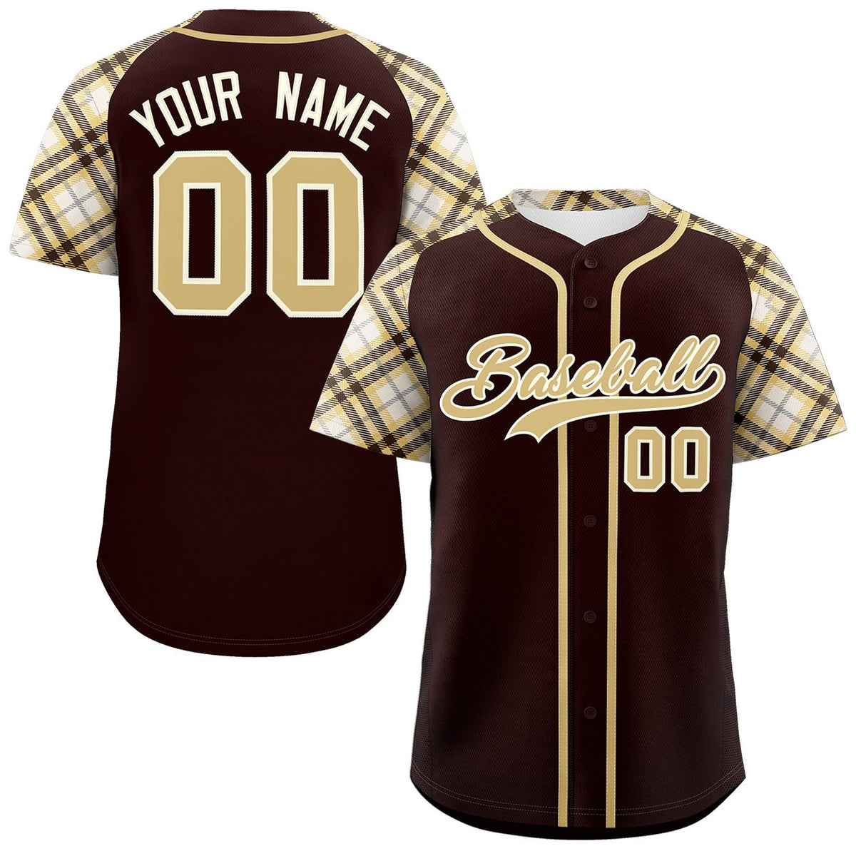 Custom Brown Khaki-Cream Personalized Raglan Sleeves Authentic Baseball Jersey | KXKSHOP