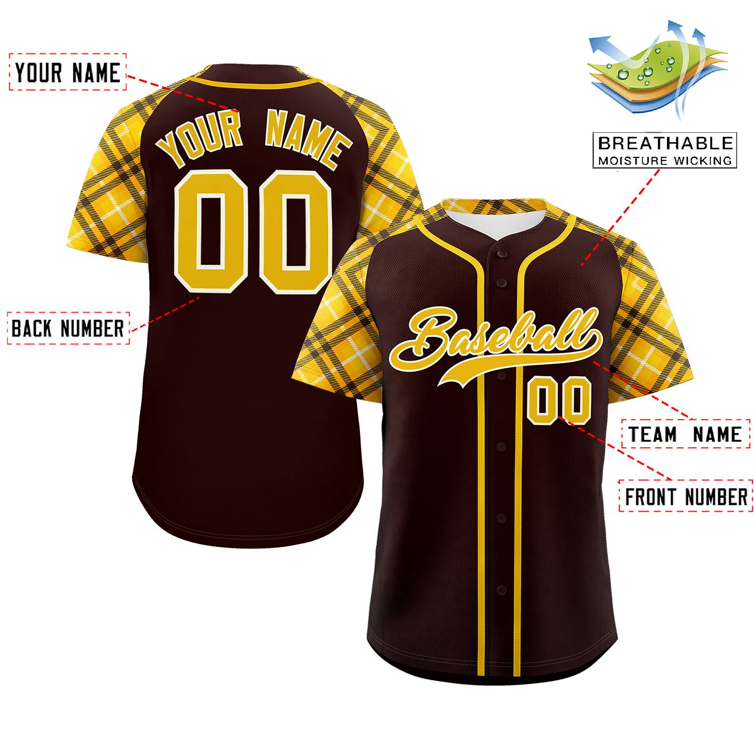 Custom Brown Gold-Cream Personalized Raglan Sleeves Authentic Baseball Jersey | KXKSHOP