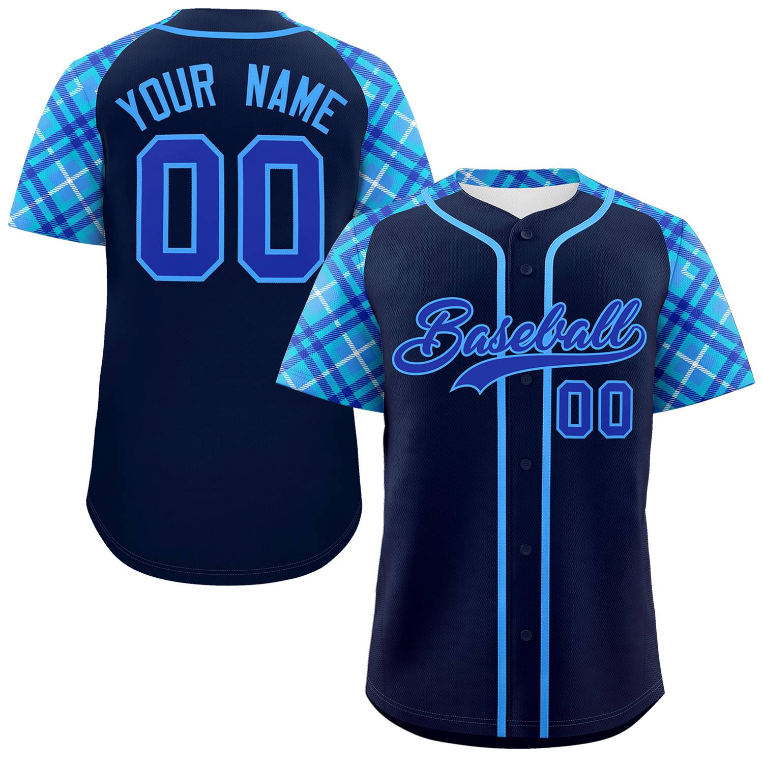 Custom Navy Royal-Powder Blue Personalized Raglan Sleeves Authentic Baseball Jersey | KXKSHOP