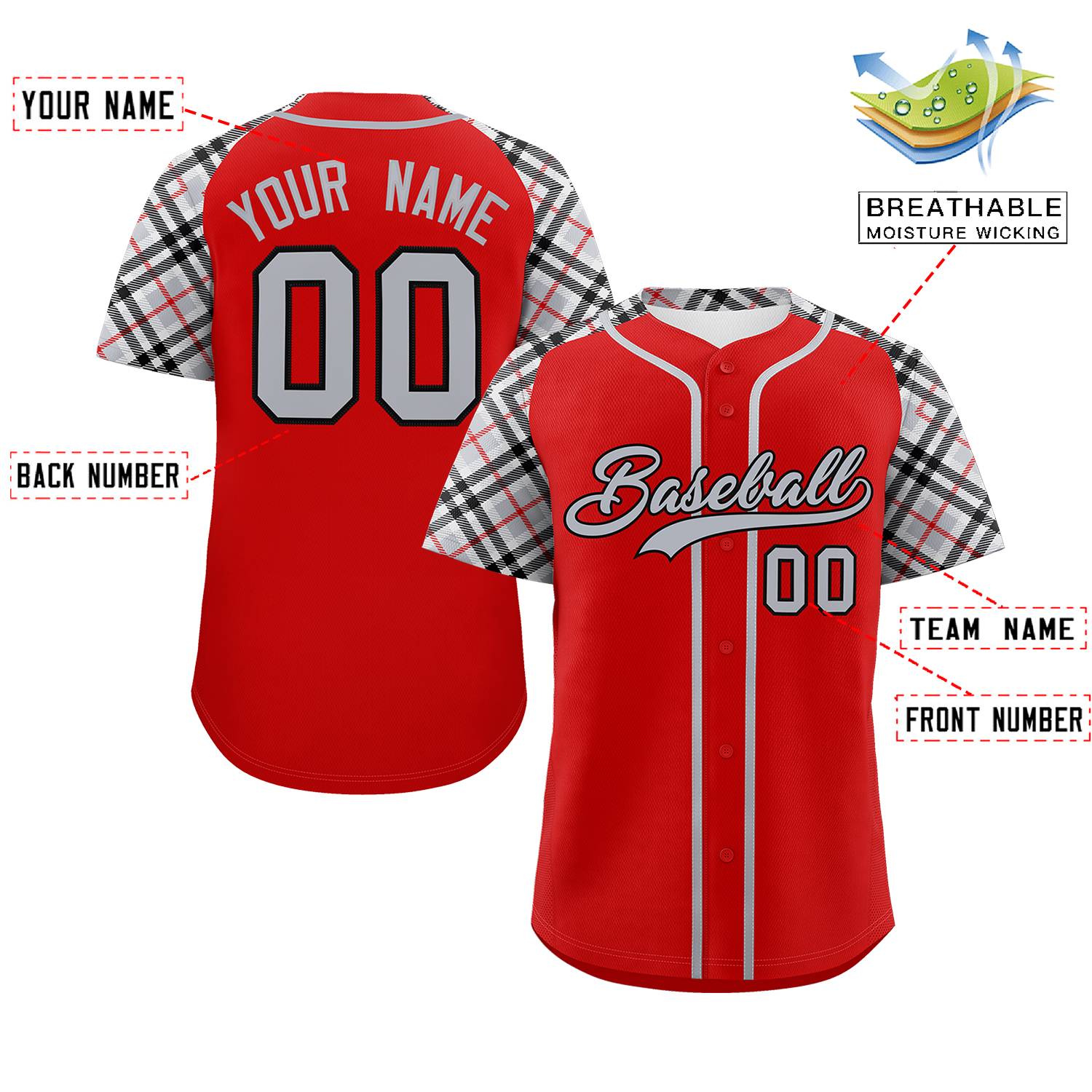 Custom Red Gray-Black Personalized Raglan Sleeves Authentic Baseball Jersey | KXKSHOP
