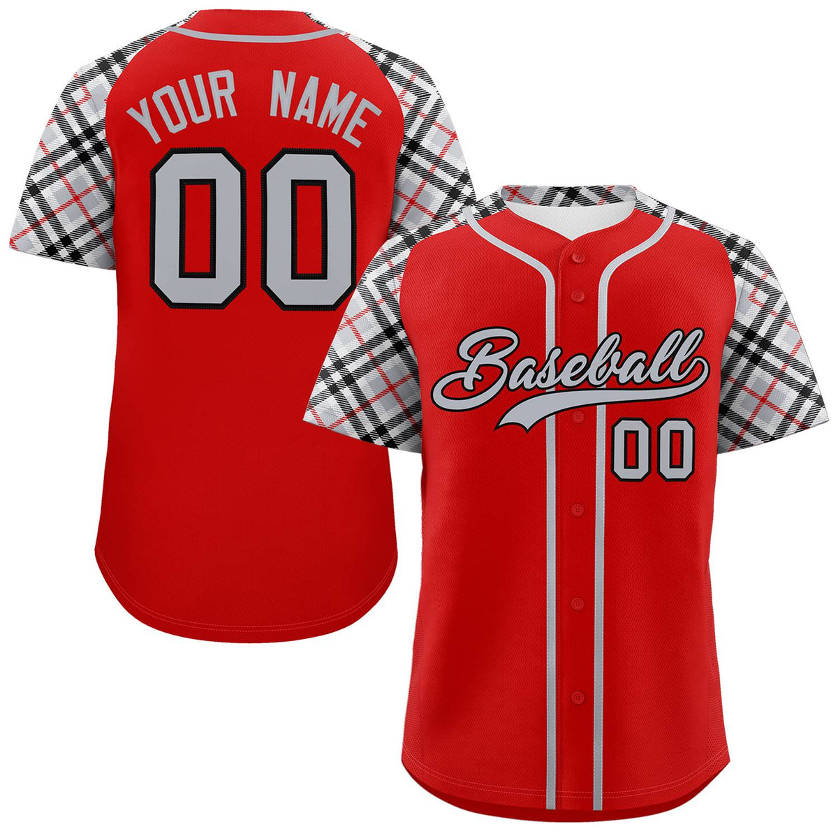Custom Red Gray-Black Personalized Raglan Sleeves Authentic Baseball Jersey | KXKSHOP