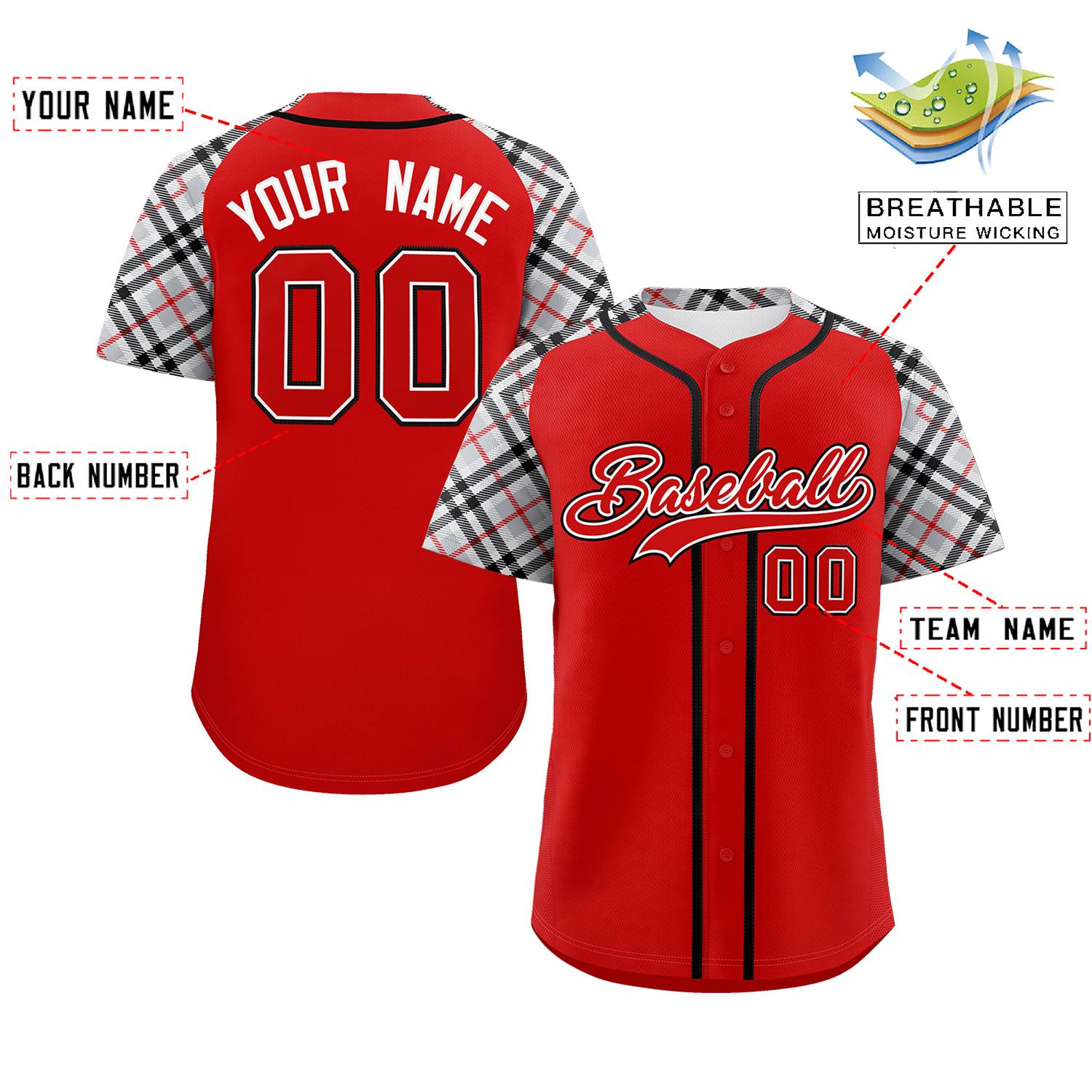 Custom Red-Black Personalized Raglan Sleeves Authentic Baseball Jersey | KXKSHOP