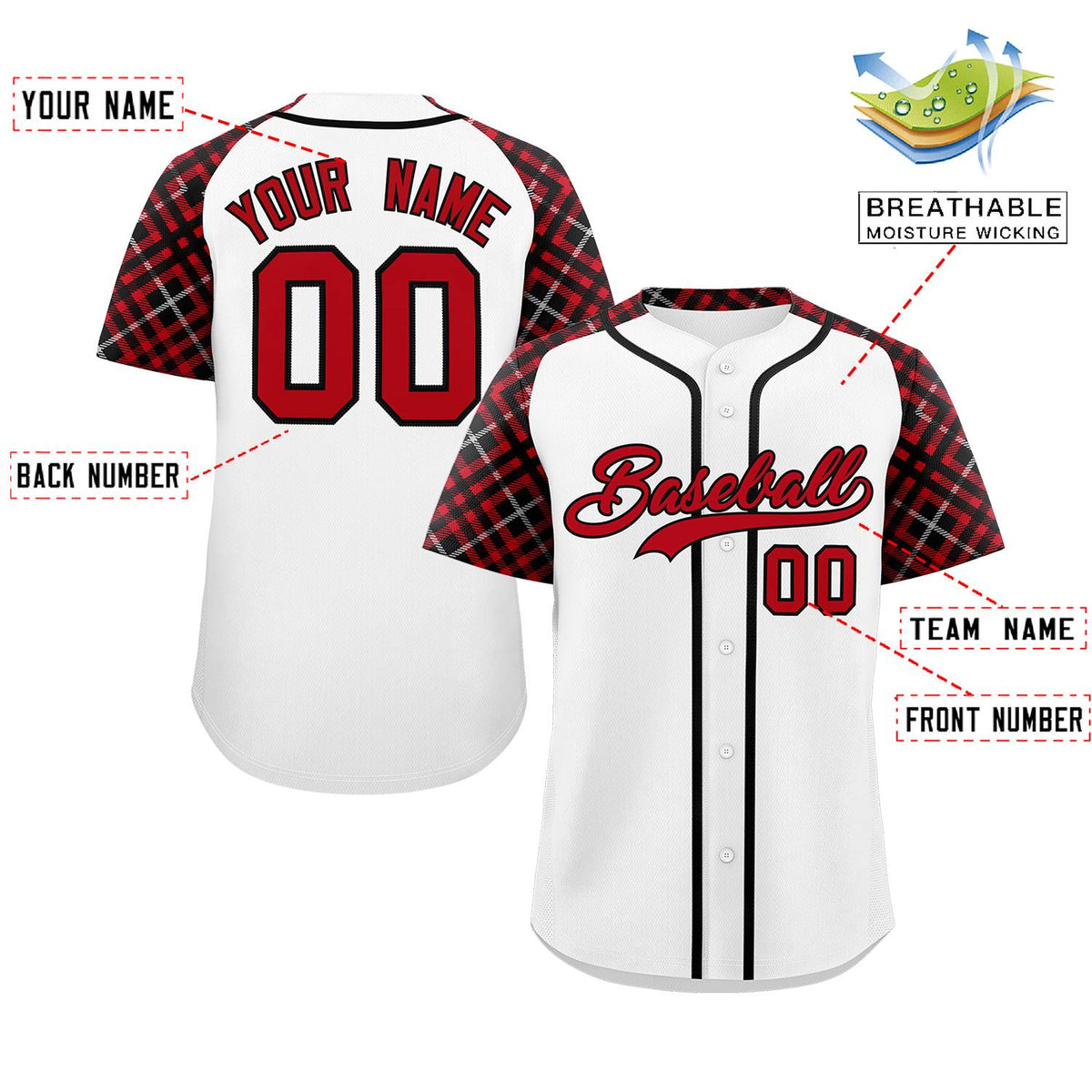 Custom White Red-Black Personalized Raglan Sleeves Authentic Baseball Jersey | KXKSHOP