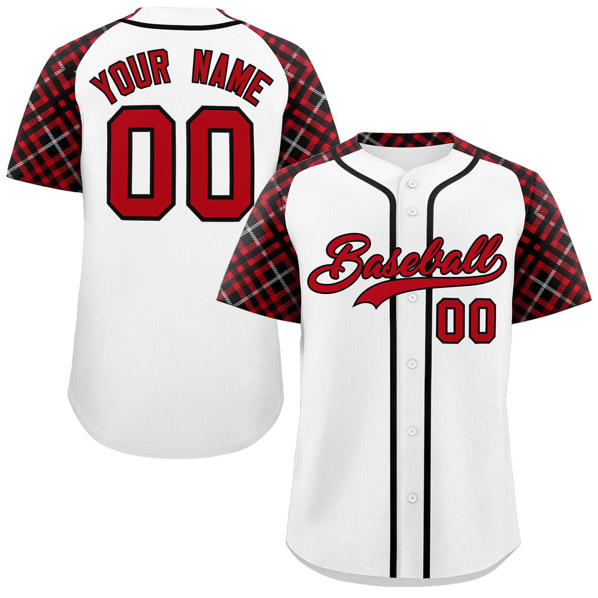 Custom White Red-Black Personalized Raglan Sleeves Authentic Baseball Jersey | KXKSHOP