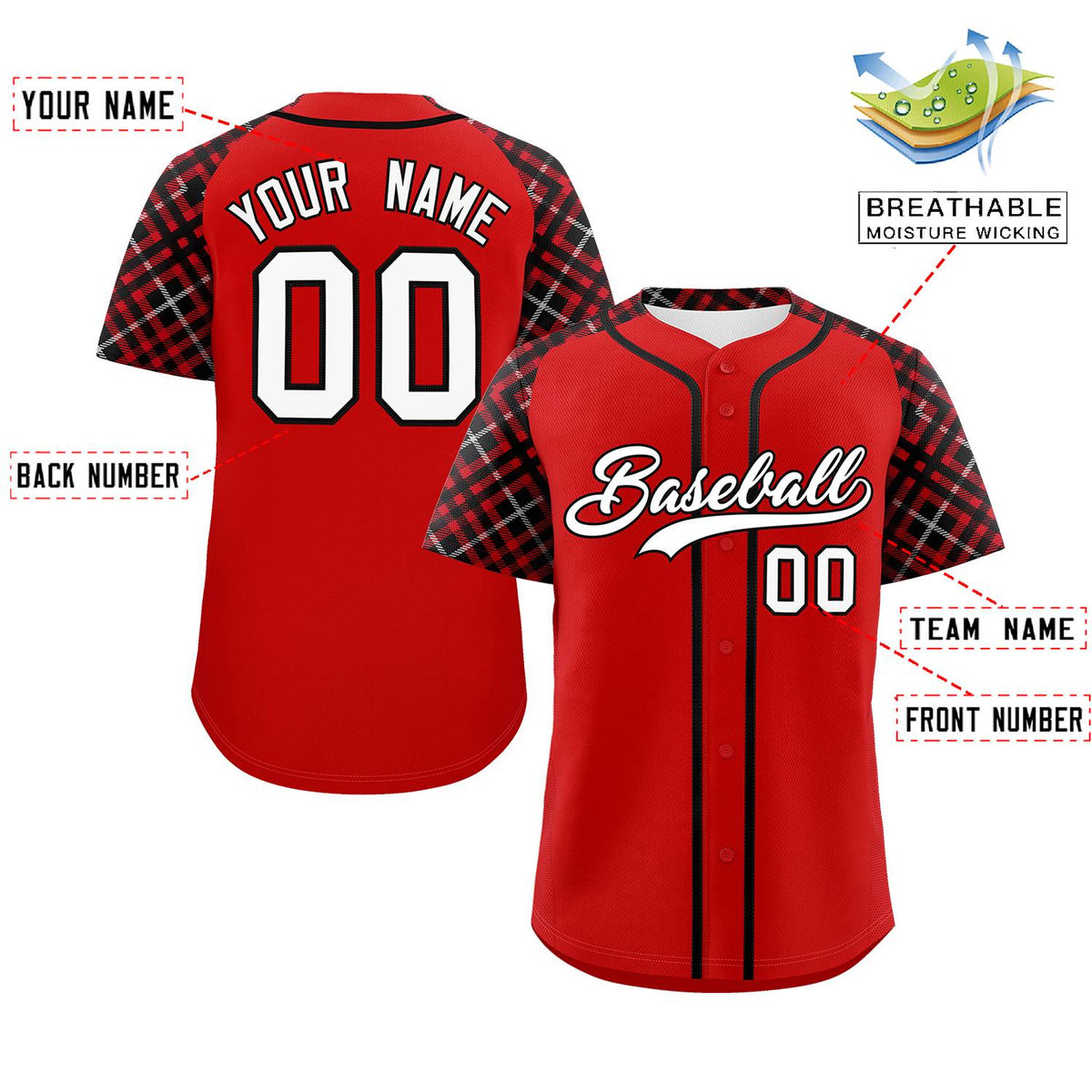 Custom Red White-Black Personalized Raglan Sleeves Authentic Baseball Jersey | KXKSHOP