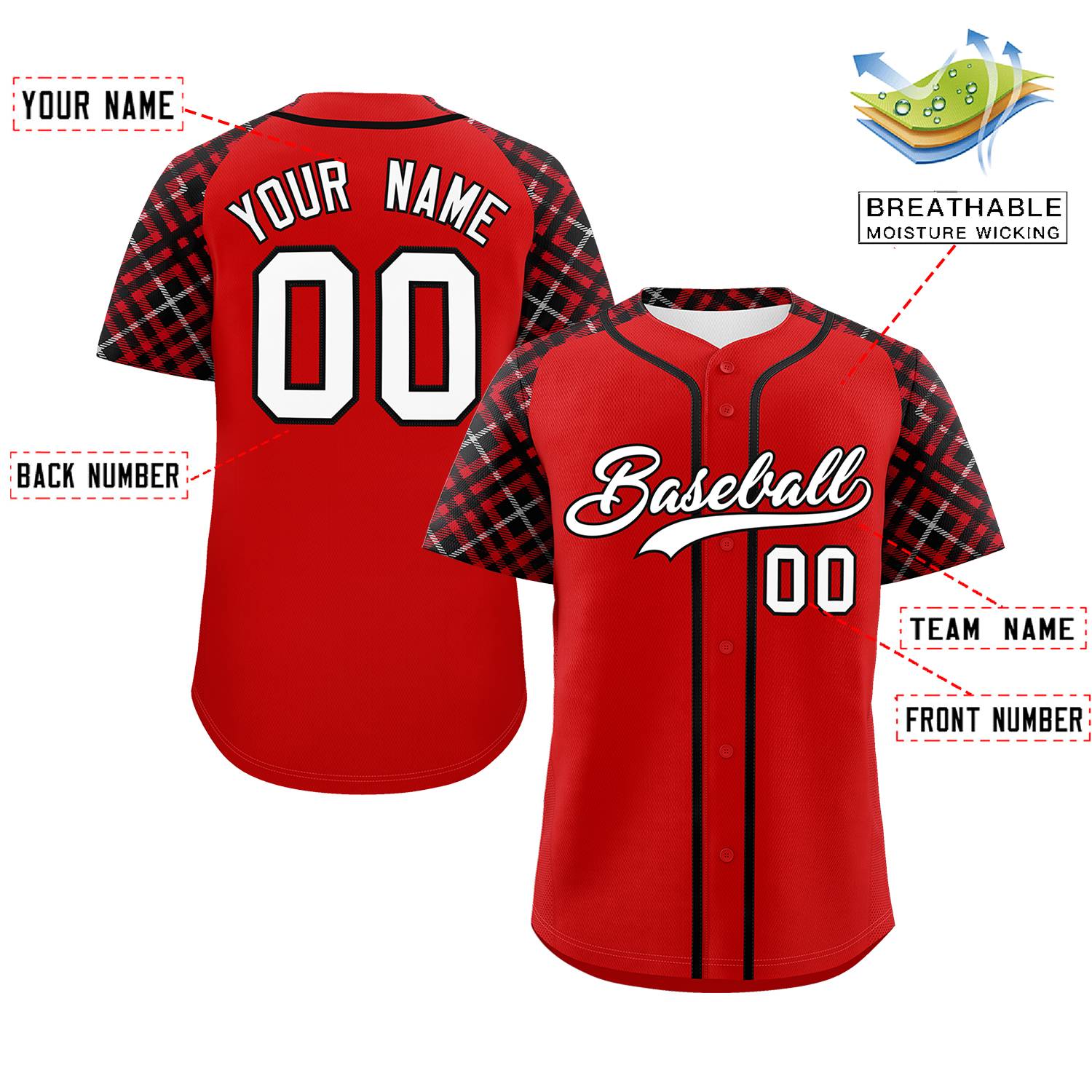 Custom Red White-Black Personalized Raglan Sleeves Authentic Baseball Jersey | KXKSHOP