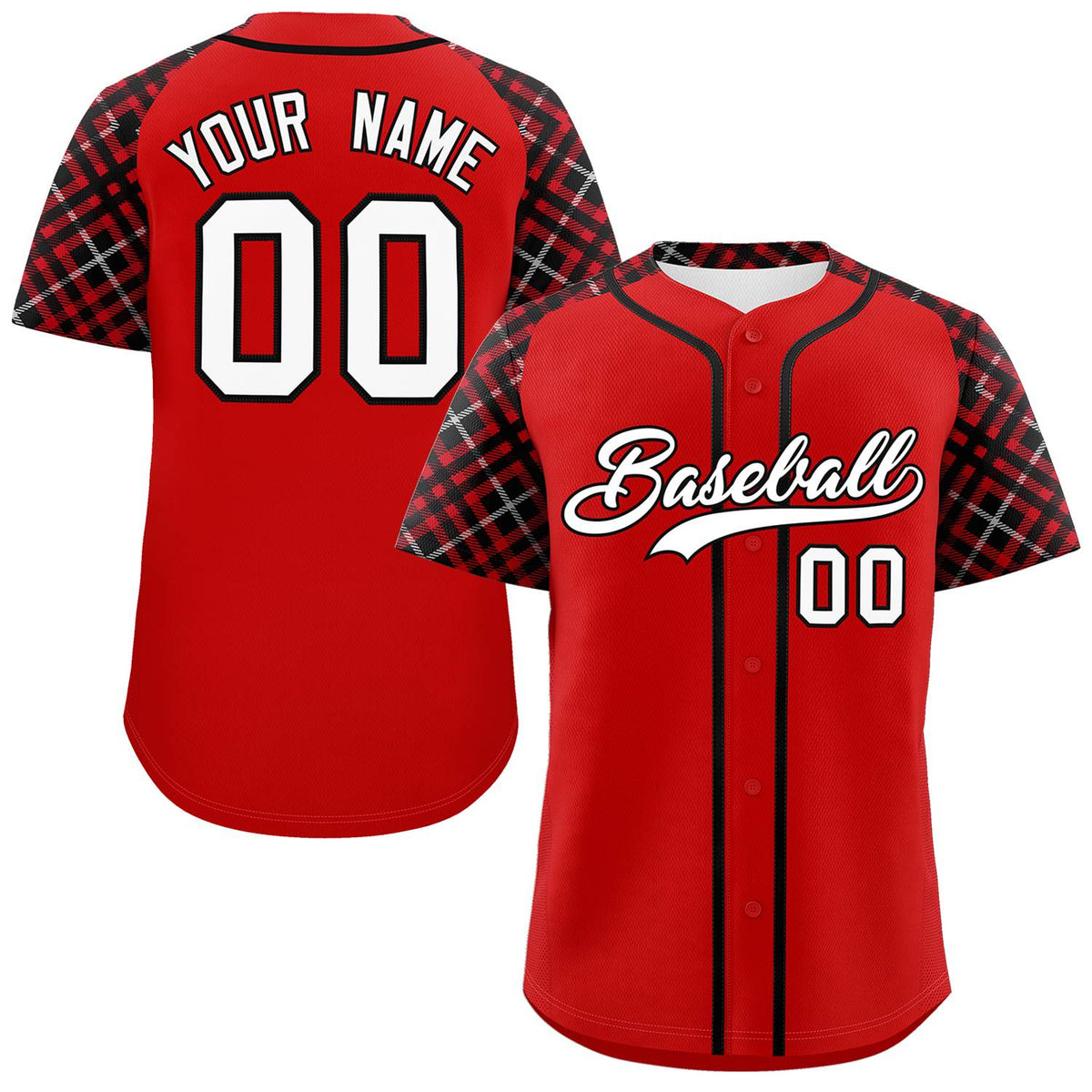 Custom Red White-Black Personalized Raglan Sleeves Authentic Baseball Jersey | KXKSHOP