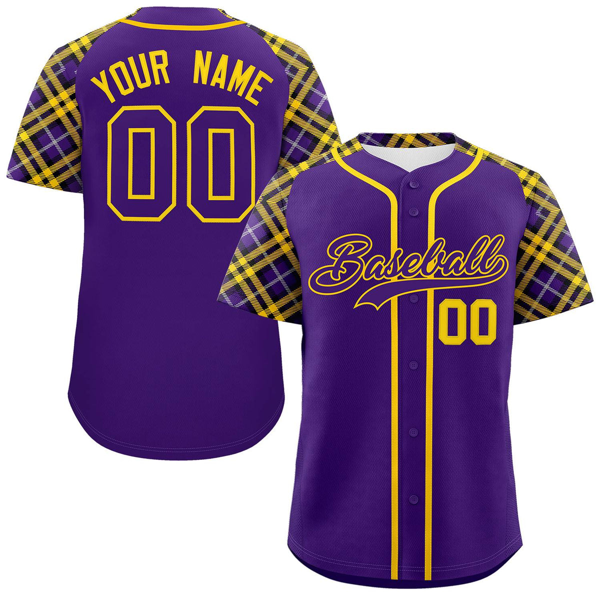 Custom Purple Purple-Gold Personalized Raglan Sleeves Authentic Baseball Jersey | KXKSHOP