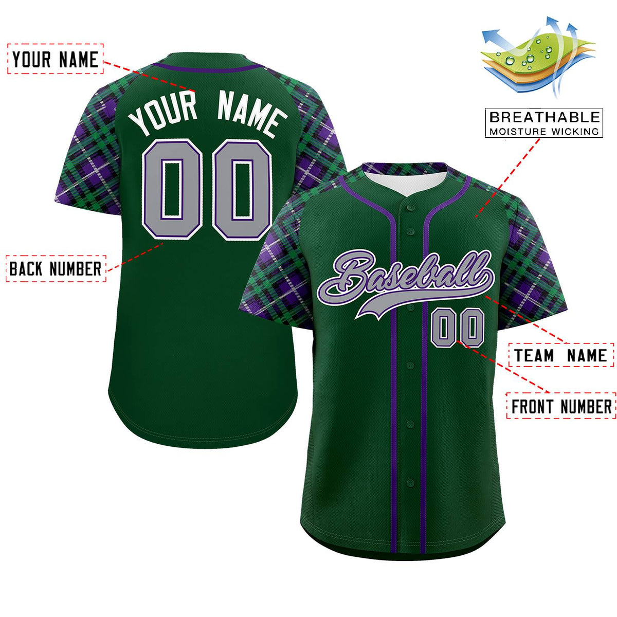 Custom Green Gray-White Personalized Raglan Sleeves Authentic Baseball Jersey | KXKSHOP