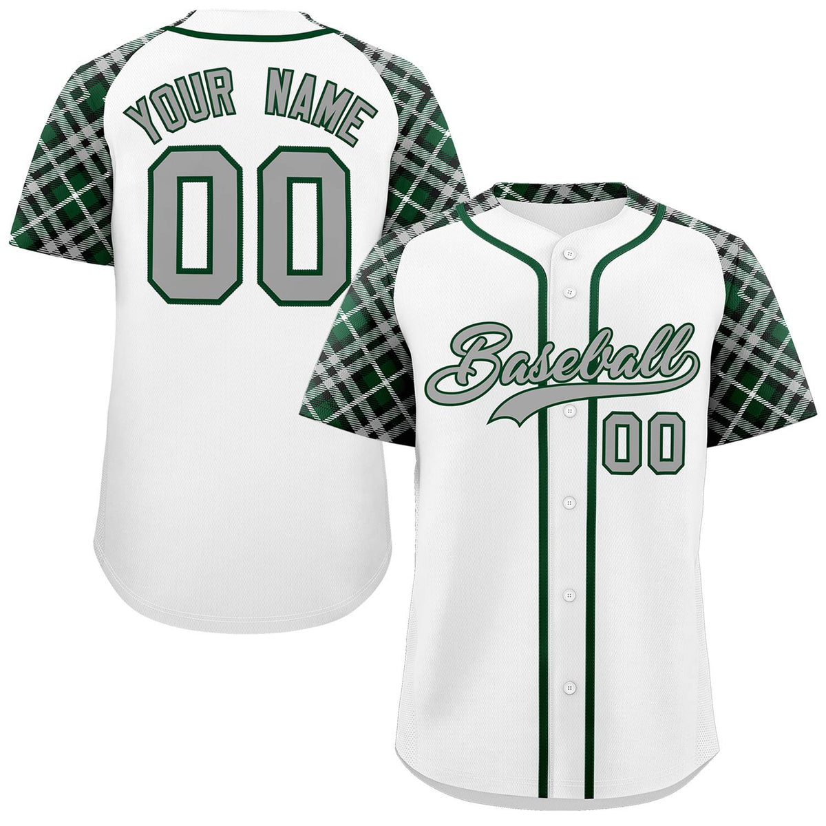 Custom White Gray-Green Personalized Raglan Sleeves Authentic Baseball Jersey | KXKSHOP