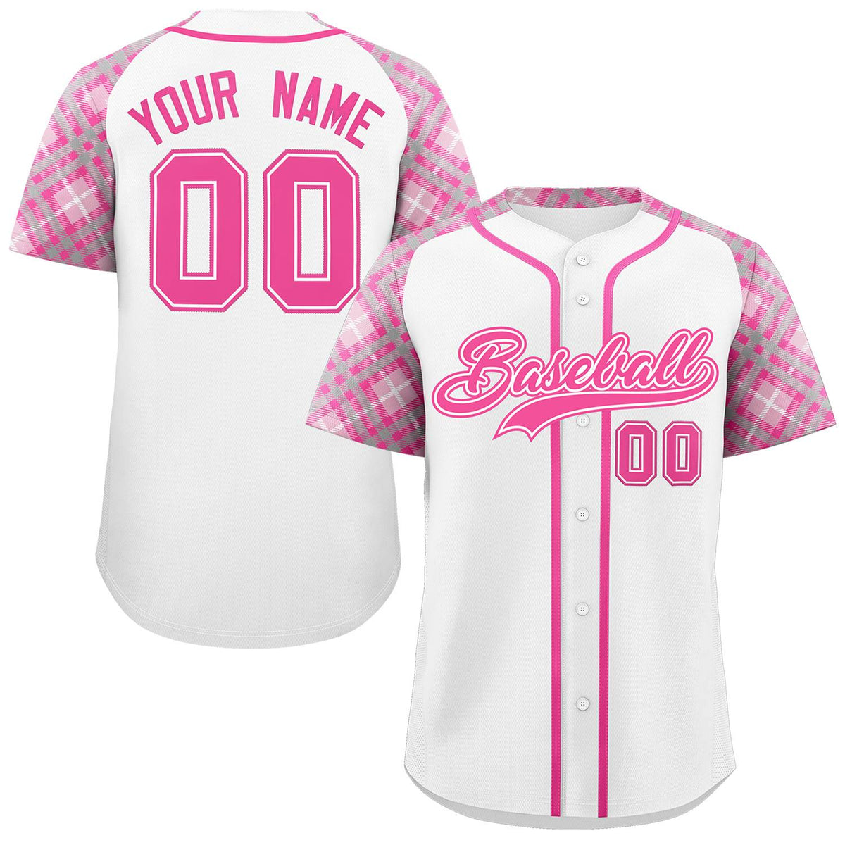 Custom White Pink- Personalized Raglan Sleeves Authentic Baseball Jersey | KXKSHOP