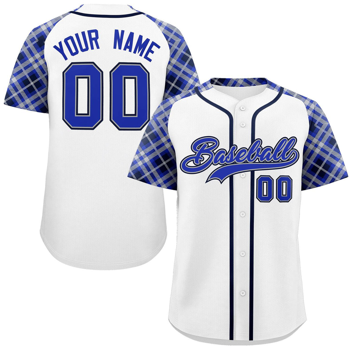Custom White Royal-Black Personalized Raglan Sleeves Authentic Baseball Jersey | KXKSHOP