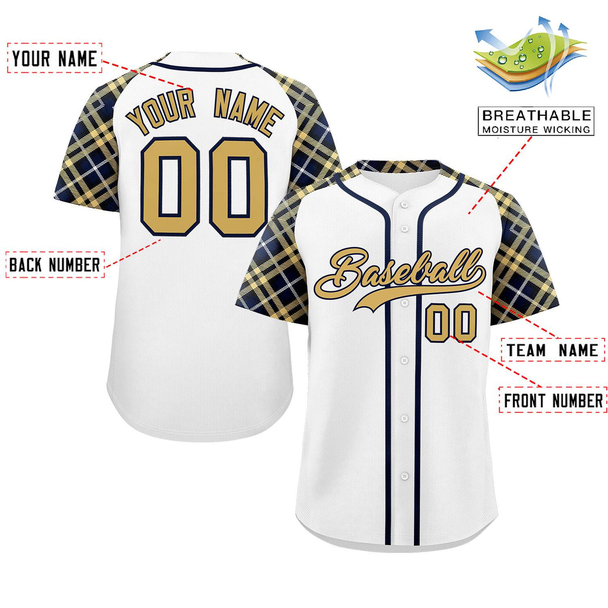 Custom White Khaki-Navy Personalized Raglan Sleeves Authentic Baseball Jersey | KXKSHOP