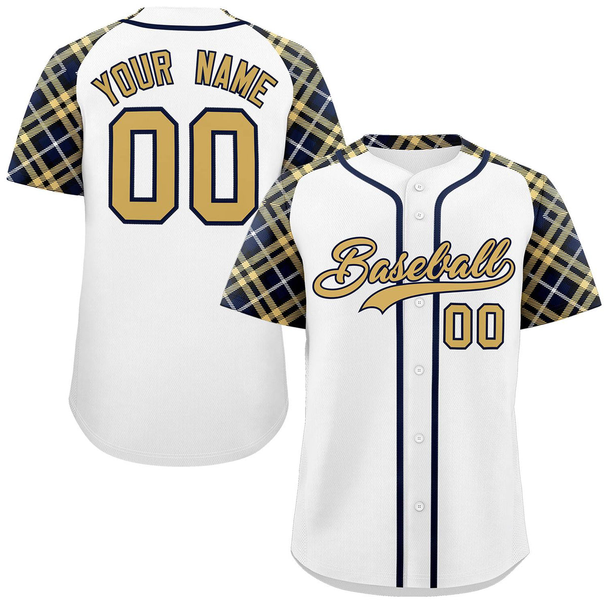 Custom White Khaki-Navy Personalized Raglan Sleeves Authentic Baseball Jersey | KXKSHOP