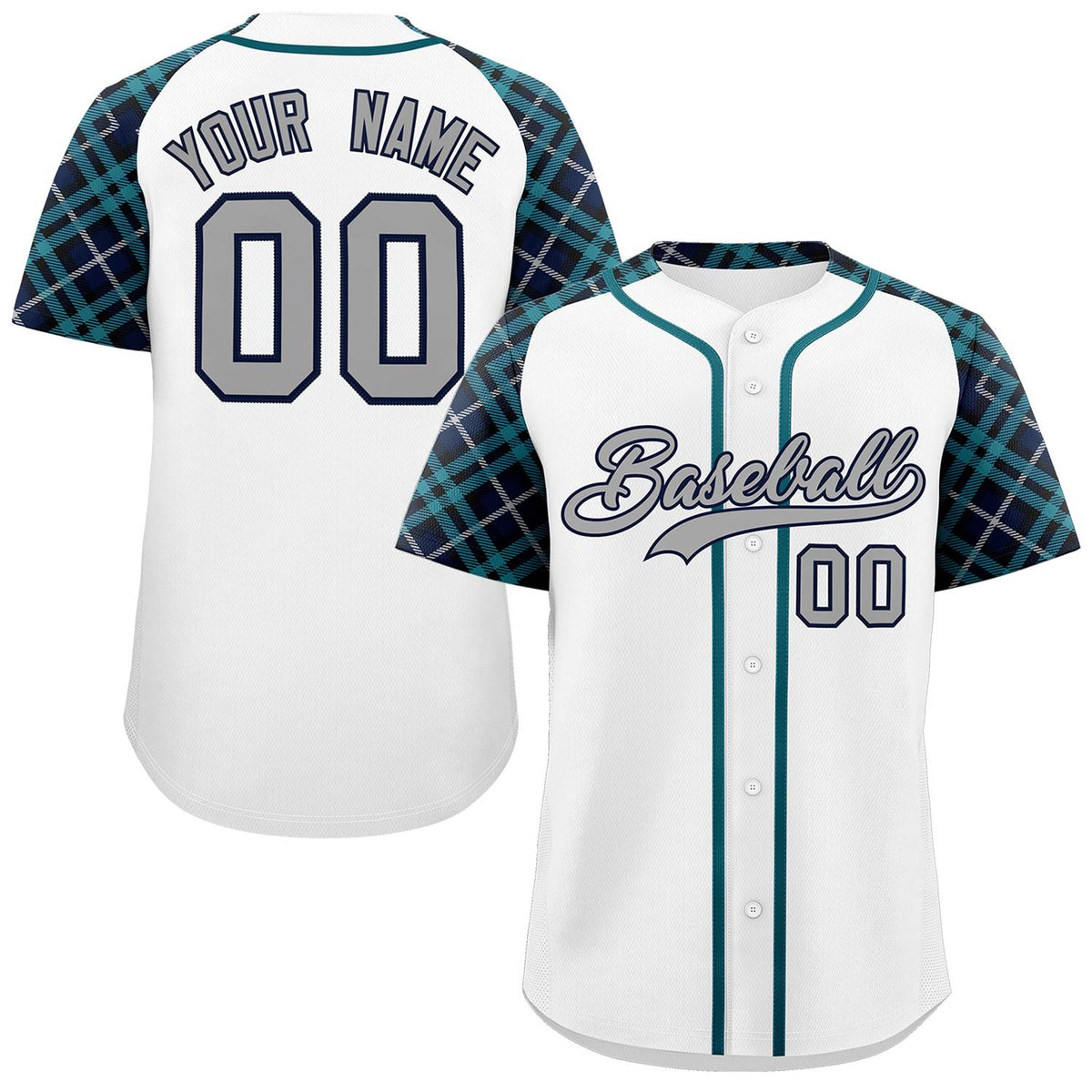 Custom White Gray-Navy Personalized Raglan Sleeves Authentic Baseball Jersey | KXKSHOP
