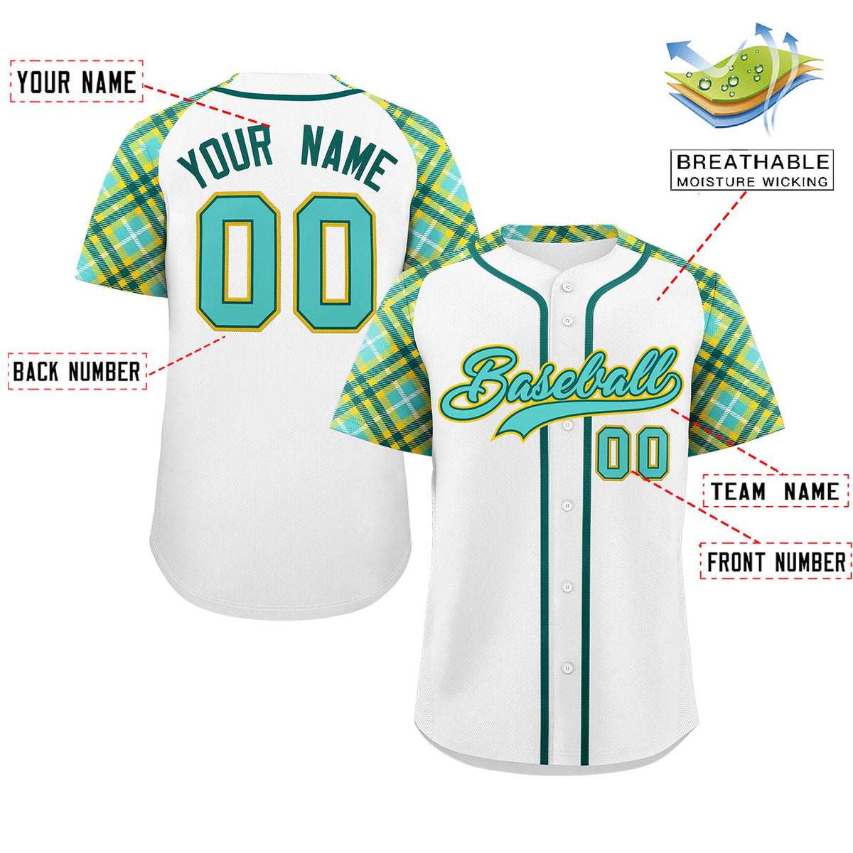 Custom White Bright Green-Gold Personalized Raglan Sleeves Authentic Baseball Jersey | KXKSHOP