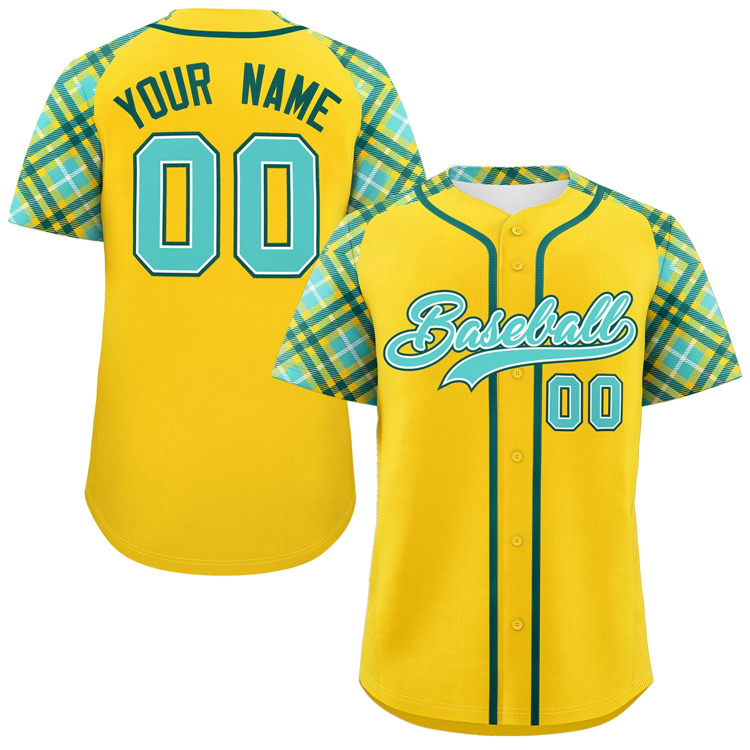 Custom Gold Bright Green-Midnight Green Personalized Raglan Sleeves Authentic Baseball Jersey | KXKSHOP
