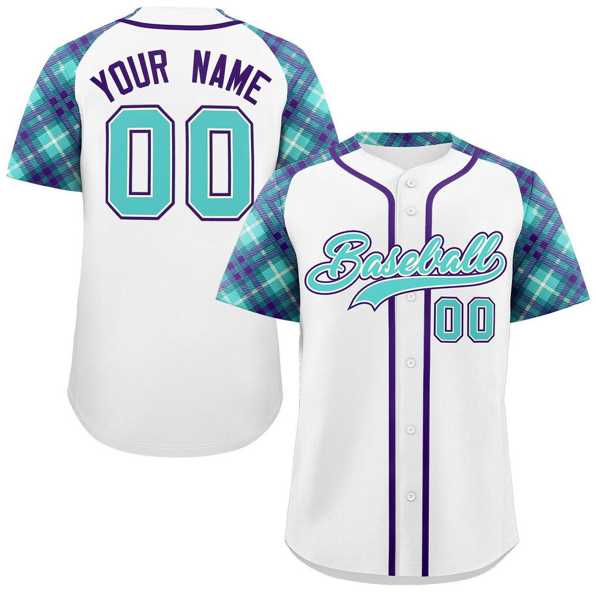 Custom White Bright Green-Purple Personalized Raglan Sleeves Authentic Baseball Jersey | KXKSHOP