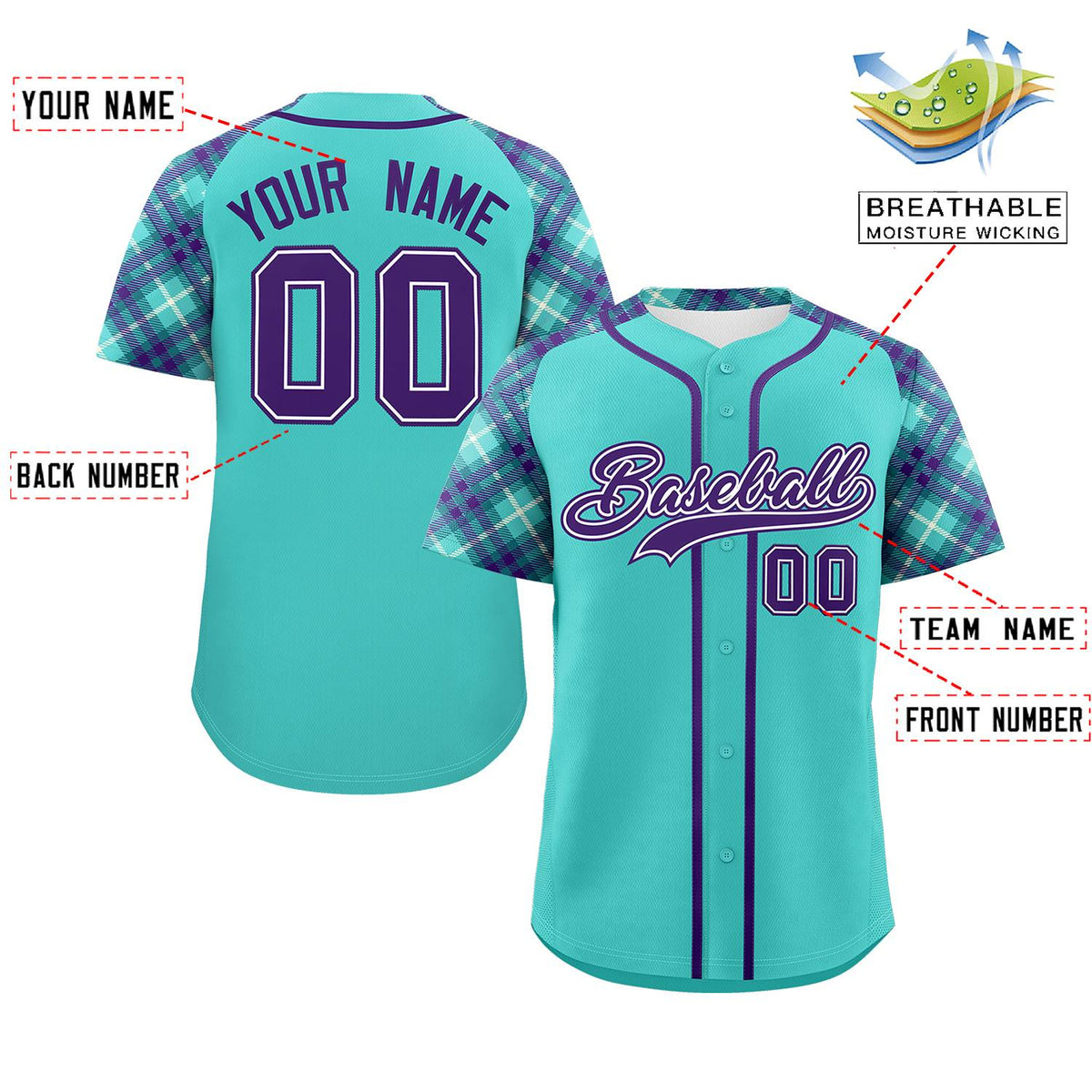 Custom Bright Green Purple- Personalized Raglan Sleeves Authentic Baseball Jersey | KXKSHOP