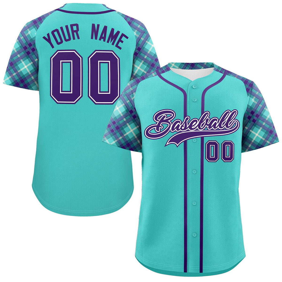 Custom Bright Green Purple- Personalized Raglan Sleeves Authentic Baseball Jersey | KXKSHOP