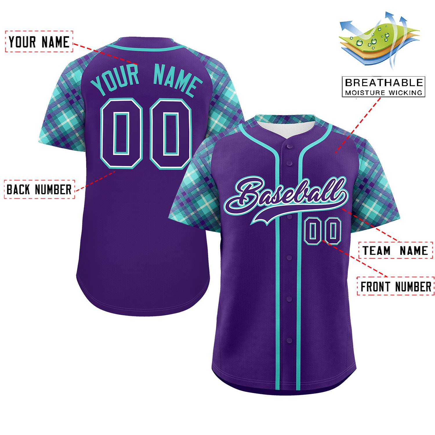 Custom Purple Purple-Bright Green Personalized Raglan Sleeves Authentic Baseball Jersey | KXKSHOP