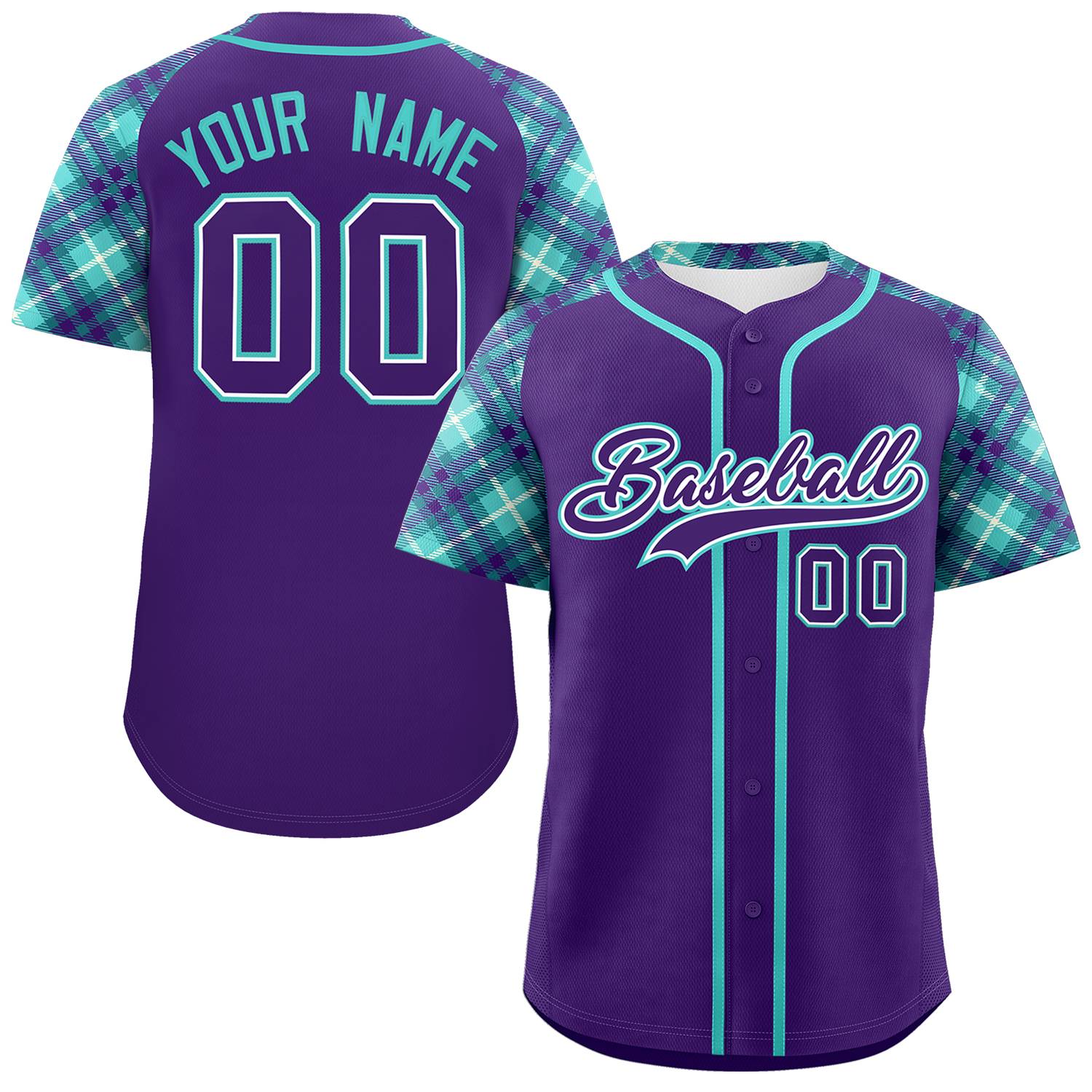 Custom Purple Purple-Bright Green Personalized Raglan Sleeves Authentic Baseball Jersey | KXKSHOP