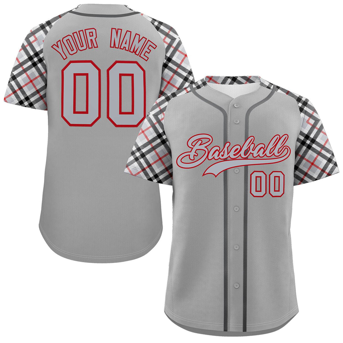 Custom Gray Gray-Red Personalized Raglan Sleeves Authentic Baseball Jersey | KXKSHOP