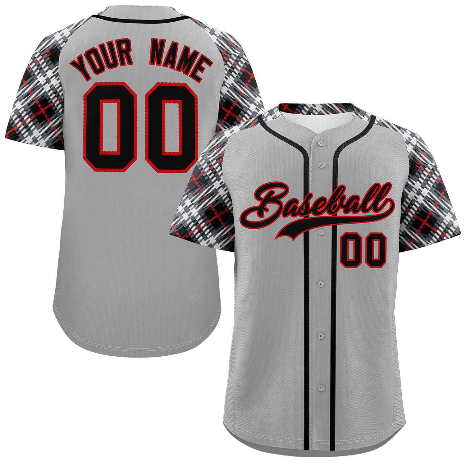 Custom Gray Black-Red Personalized Raglan Sleeves Authentic Baseball Jersey | KXKSHOP