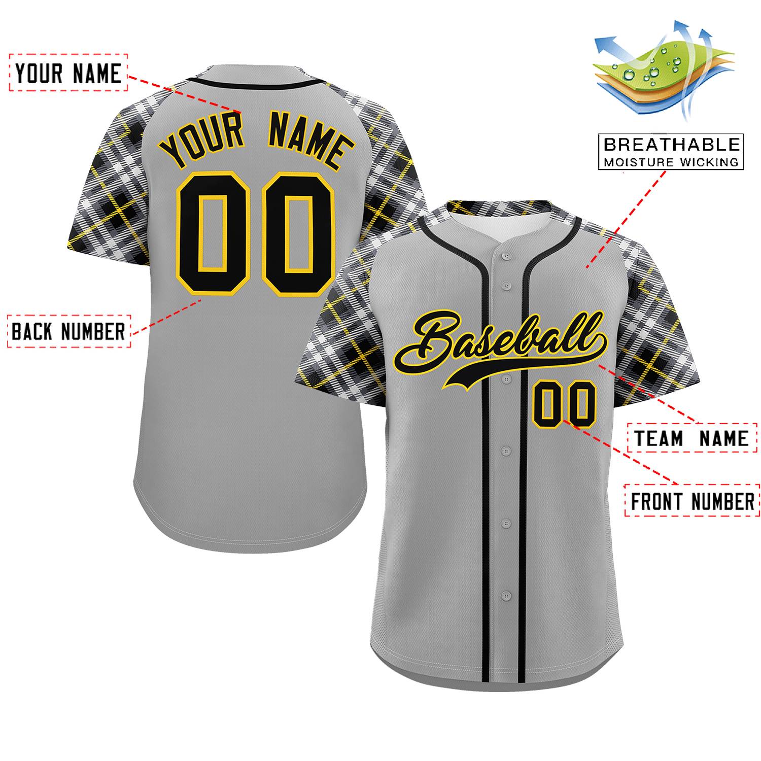 Custom Gray Black-Gold Personalized Raglan Sleeves Authentic Baseball Jersey | KXKSHOP